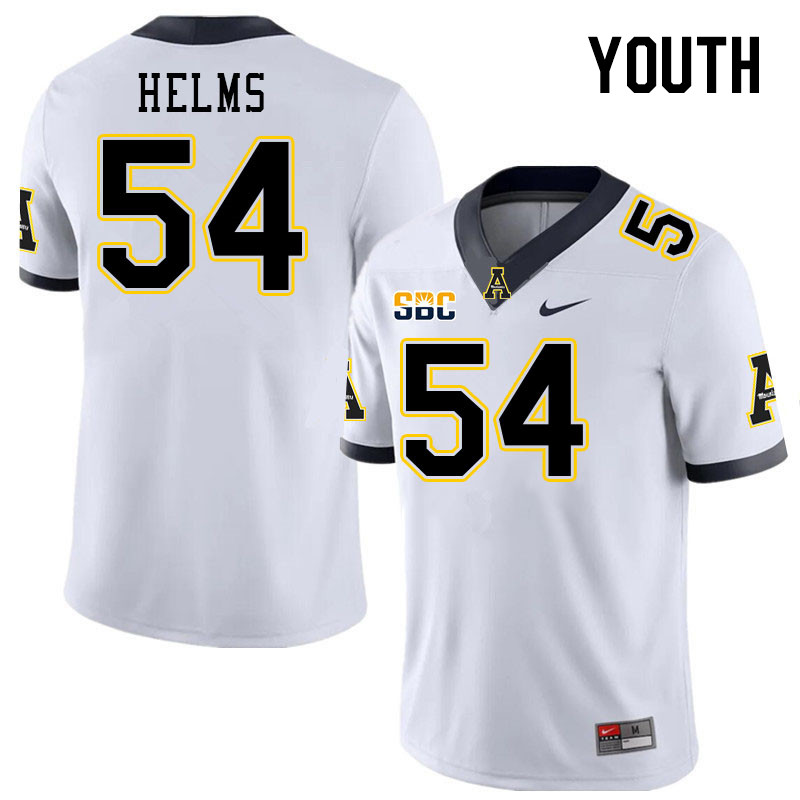 Youth #54 Isaiah Helms Appalachian State Mountaineers College Football Jerseys Stitched Sale-White - Click Image to Close